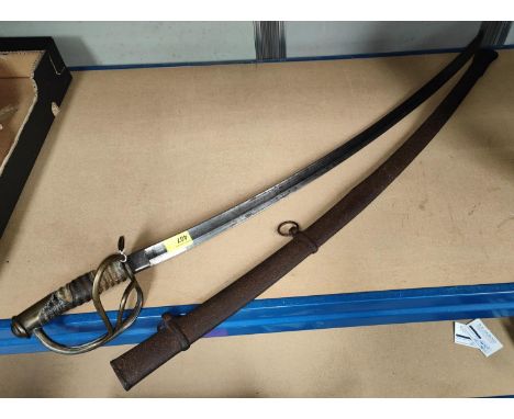 An American 1864 Pattern Cavalry sword with brass basket hilt blade stamped C. Roby Chelmsford Mass U.S 1864 A.G.M with metal