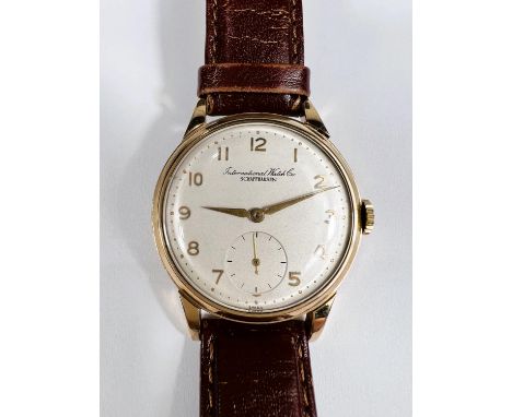IWC (International Watch Company): a 1950's oversized 9ct gold cased gents wrist watch with Arabic Numerals, seconds subsidia