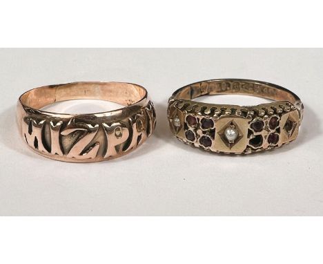 A 9ct hallmarked gold ring lettered 'MIZPAH' and another hallmarked gold ring, 5.2gms gross 