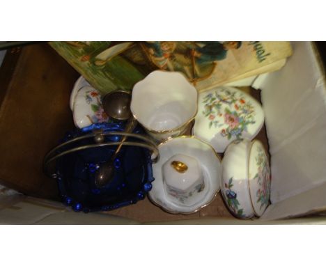 Small collection of Aynsley Pembroke pattern china, plated ware, vintage teaspoons in case & vintage carpet runner stair fixi