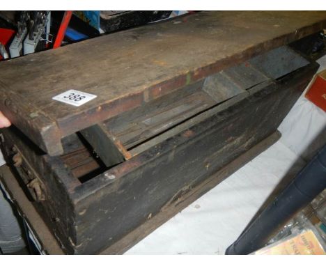 An old pine tool box, tools etc., 