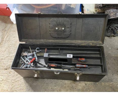 A box of various hand tools.