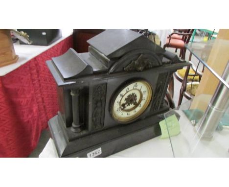 A black mantel clock, no key or pendulum, COLLECT ONLY. 