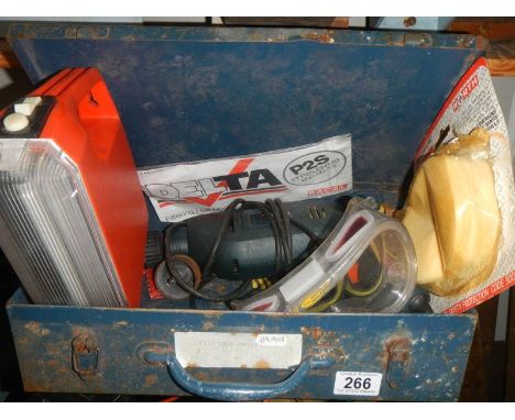 A boxed electric drill and lamp, etc. 