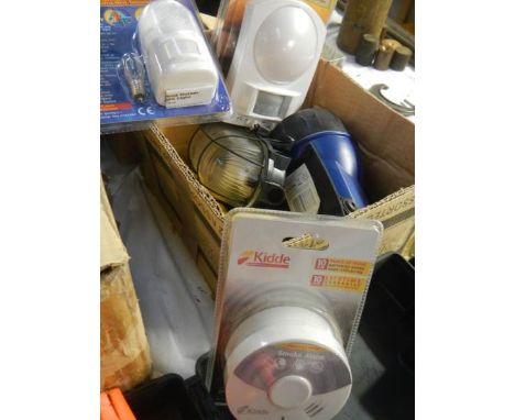 A box of lighting items. 