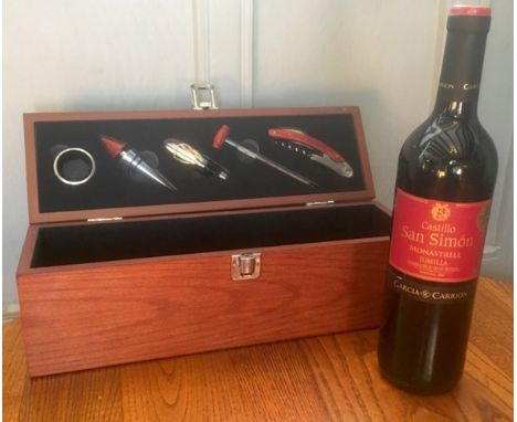 Wines and Spirits - a wine set gift box with collar, stopper, pourer, thermometer and waiter’s friend corkscrew and space for