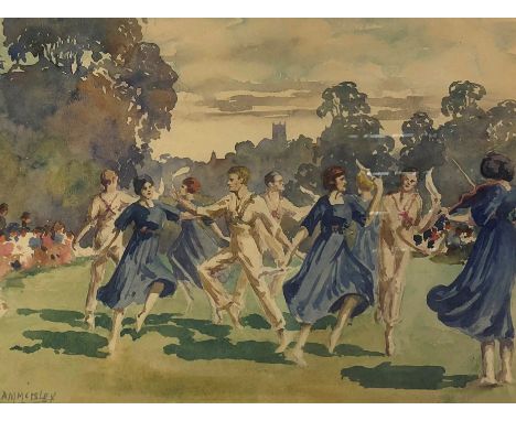 M Hammersley (20th century), Dancing at a summer fete, signed lower left, watercolour, 25 x 33cm