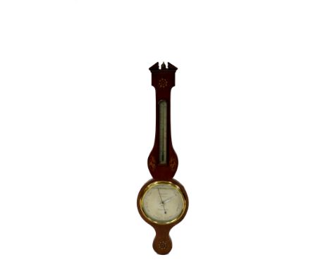 A George III inlaid oak banjo shaped barometer, the silvered 8" dial with incised numerals marked P.G Ivsani, Wolverhampton, 