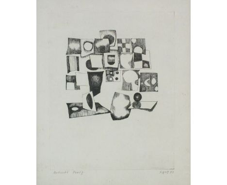 Cecily Sash (South African, born 1925), Abstract, signed and dated '73, inscribed 'artists proof', etching, 25 x 20 cm (PL)