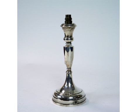 A silver mounted lamp, Birmingham, converted from a candlestick, 27cm high