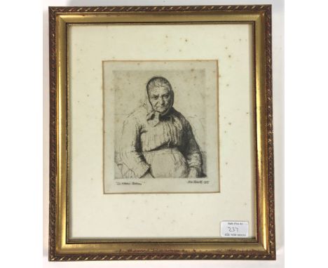 Hubert Andrew Freeth (1912-1986), La Nonna Bellini, signed in pencil, dated 1935, etching, 35 x 12cm (PL), together with a co