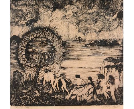 John Verling (1943-2009), Mythical landscape with nude figures, signed and inscribed in pencil 'artists proof', dated Jan '75