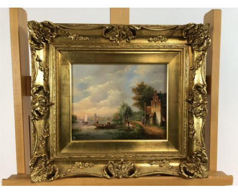 Albert Herkelman (20th century), A pair of Dutch river scenes, oil on panel, each 19.5 x 24cm (2)