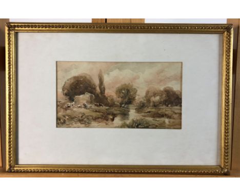 Edmund Morison Wimperis, Cattle in a river landscape, signed with initials, watercolour, 13 x 25cm together with a British sc