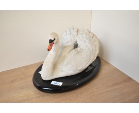 A Royal Swan fine bisque porcelain figurine on oval mahogany base, h18cm