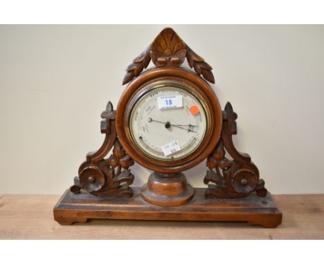 A 19th century mahogany mantel barometer, beautifully carved having acanthus leaf decoration, h31cm  Condition report: Some e