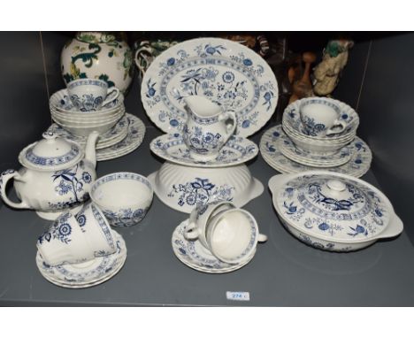 A J &amp; G Meakin tea service in Blue Nordic pattern, decorated with blue foliage on a white ground, to include tea pot, sug