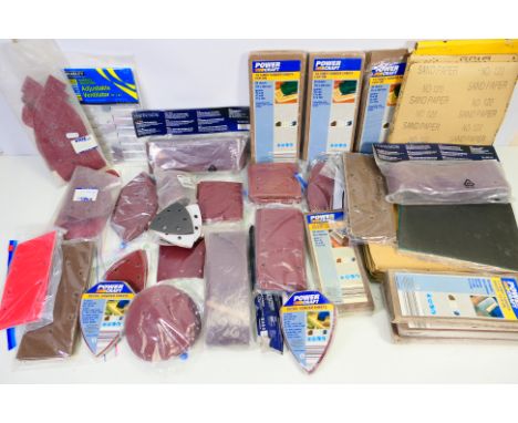 A quantity of sandpaper sheets, belts, clip on sander sheets, detail sander sheets and other. [W]
