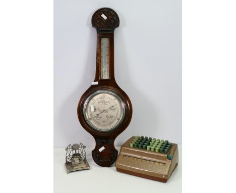 Lot to include a vintage Comptometer, and oak cased barometer and otger. [W]