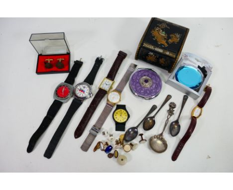 Lot comprising wristwatches to include Rotary, Casio and similar, a small quantity of flatware, cufflinks and other. [W]