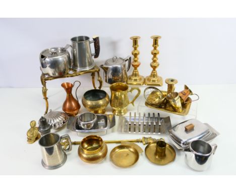 Mixed metalware to include brass, stainless, plated and other. [W]
