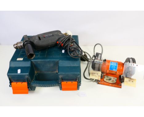 Lot to include a Draper bench grinder, model GM125 and a Black & Decker BD154R hammer drill. [2]. [W]