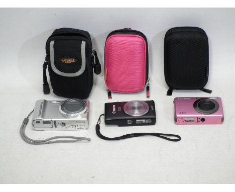 Three digital cameras to include; Canon IXUS 132 in camera cover, a Samsung PL50 and a Panasonic DMC-TZ8, items are untested.