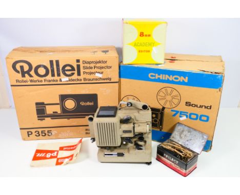 Lot to include a Chinon Sound 7500 8mm Projector, Chinon camera, Rollei projector and similar. [4]. [W]