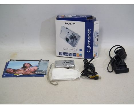 A Sony DSC-W55 Cybershot boxed with accessories. Item is untested. (JF)