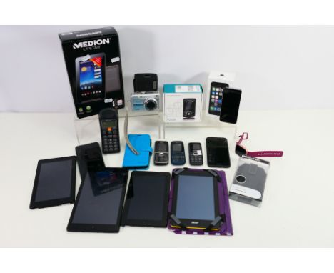 A collection of mobile phones, tablets & digital camera to include; Samsung GT E3210, Philips PH301, three Amazon tablets, No