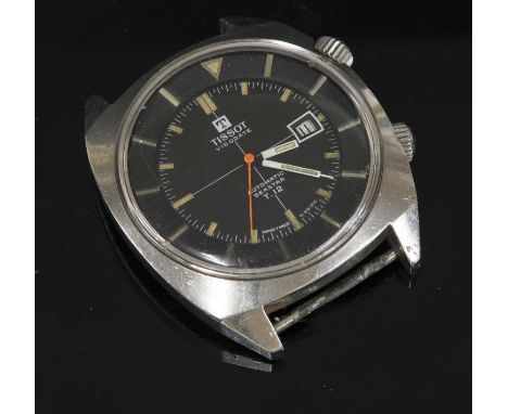 A gentlemen's stainless steel Tissot 'Visodate Seastar T12' automatic watch, c.1967,with a tonneau-shaped case, 49 x 42mm. A 