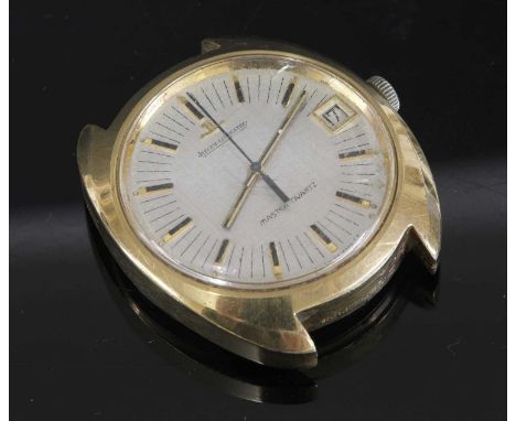 A gentlemen's gold-plated Jaeger-LeCoultre 'Master-Quartz' strap watch,ref. 32768H2. A tonneau-shaped case and circular dial,