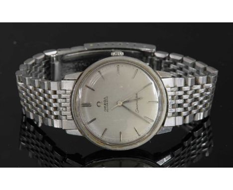 A gentlemen's stainless steel Omega 'Seamaster' automatic bracelet watch, 35mm diameter, with a silvered dial, raised batons,