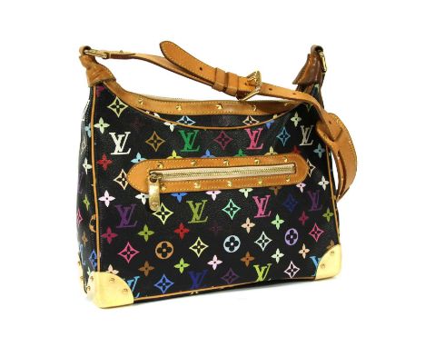 A Louis Vuitton 'Boulogne' handbag,with black ground and multicoloured monogram coated canvas exterior, vachetta leather trim