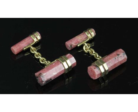 A pair of 18ct gold rhodonite chain-link cufflinks, c.1970,by P Pike and Partners. With graduated octagonal rhodonite batons 