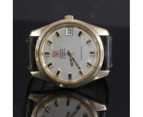 A gentlemen's 9ct gold Omega 'Electronic L300 H2 Chronometer' strap watch, c.1970,the circular case, 36mm diameter, with a si