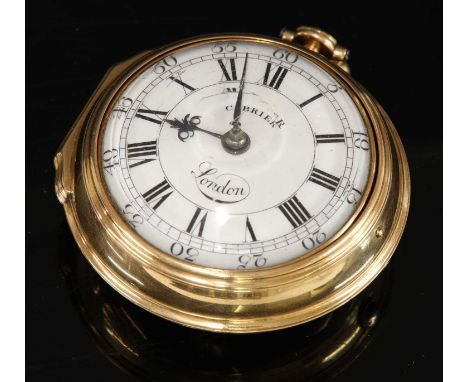 A 22ct gold pair cased pocket watch,48.30mm diameter with a white enamel dial, signed 'Cabrier, London', with black Roman num