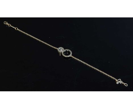 An 18ct rose gold Chopard 'Happy 8' diamond set bracelet,with a single 'happy diamond'. Two graduated hoops to a baby belcher