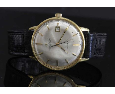 A gentlemen's 18ct gold Jaeger-LeCoultre automatic chronometre 'Geomatic' strap watch,possibly c.1960. A circular case, 35mm 