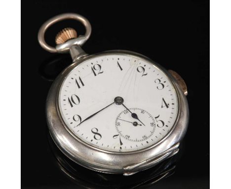 A Continental silver and rolled gold open-faced quarter repeater pocket watch,51mm diameter, with a white enamel dial, black 