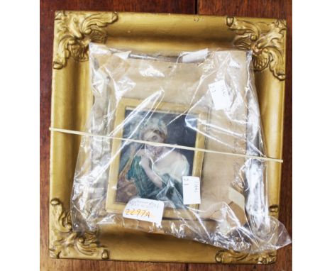 Early 19th Century French Schiool portrait miniature of a Renaissance Lady - half length, in original gesso frame, label to r
