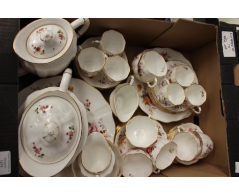 A collection of Royal Crown Derby, Derby Posies tea, coffee and dinner service including teapot, coffee pot, cups, sauces of 