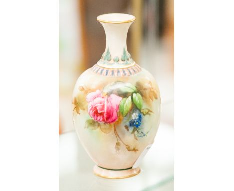 A Royal Worcester Hadley vase, painted with roses 