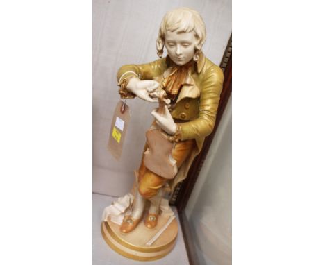 A large Royal Worcester figure 'The Violinist', shape 1487, young man tuning his violin approximately 50cm high (af and sever