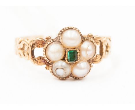 An early 19th or late 18th Century pearl and emerald mourning ring