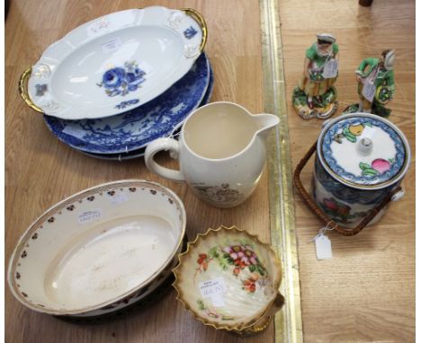 A pair of Japanese porcelain blue and white plates, together with a Rosenthal twin handled dish, a pair of Staffordshire pott