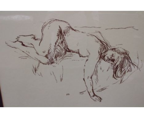 Bernard Dunstan (born 1920), lithograph of a reclining nude, chalk study, signed with initials, 76 cm by 58 cm approx