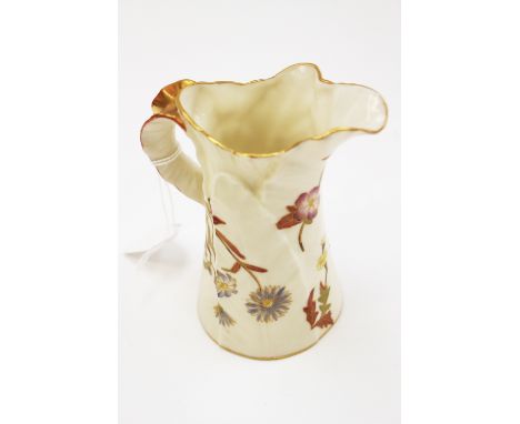 A Royal Worcester blush ivory jug, c.1890, florally decorated, gilt detailing, height 12cm