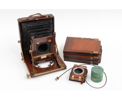 A W. Watson and Sons Ltd mahogany and brass camera with Thornton Pickard lens, frame and boxed ;The Beck Isostigmar' lens and