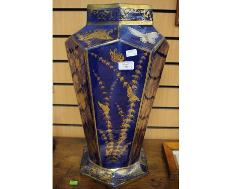 A large hexagonal ironstone vase mid 19th Century (restored and a modern blue and white stick stand